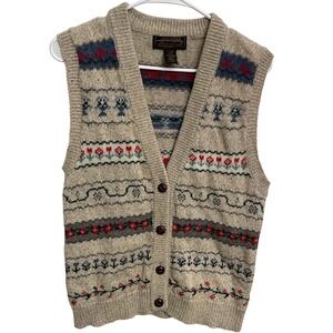 Vintage 80s Eddie Bauer Womens Fair Isle Knit Wool Sweater Vest Floral Grandma S